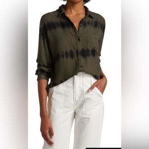 Rails Hunter Shirt Green Olive Black Waves Button Down Long Sleeve size M
